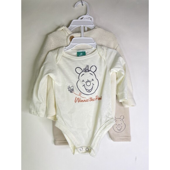 Disney Winnie The Pooh 3 Piece Knit Matching Outfit Set Boys Girls 3-6 Months - Picture 1 of 9